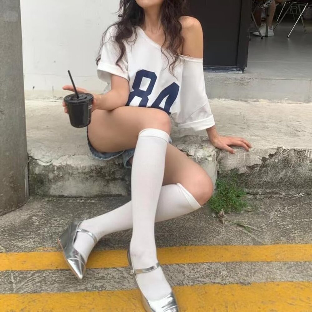 Off The Shoulder Top Women Polyester Short Sleeve Oversized Y2K Tee - Picture 4 of 5